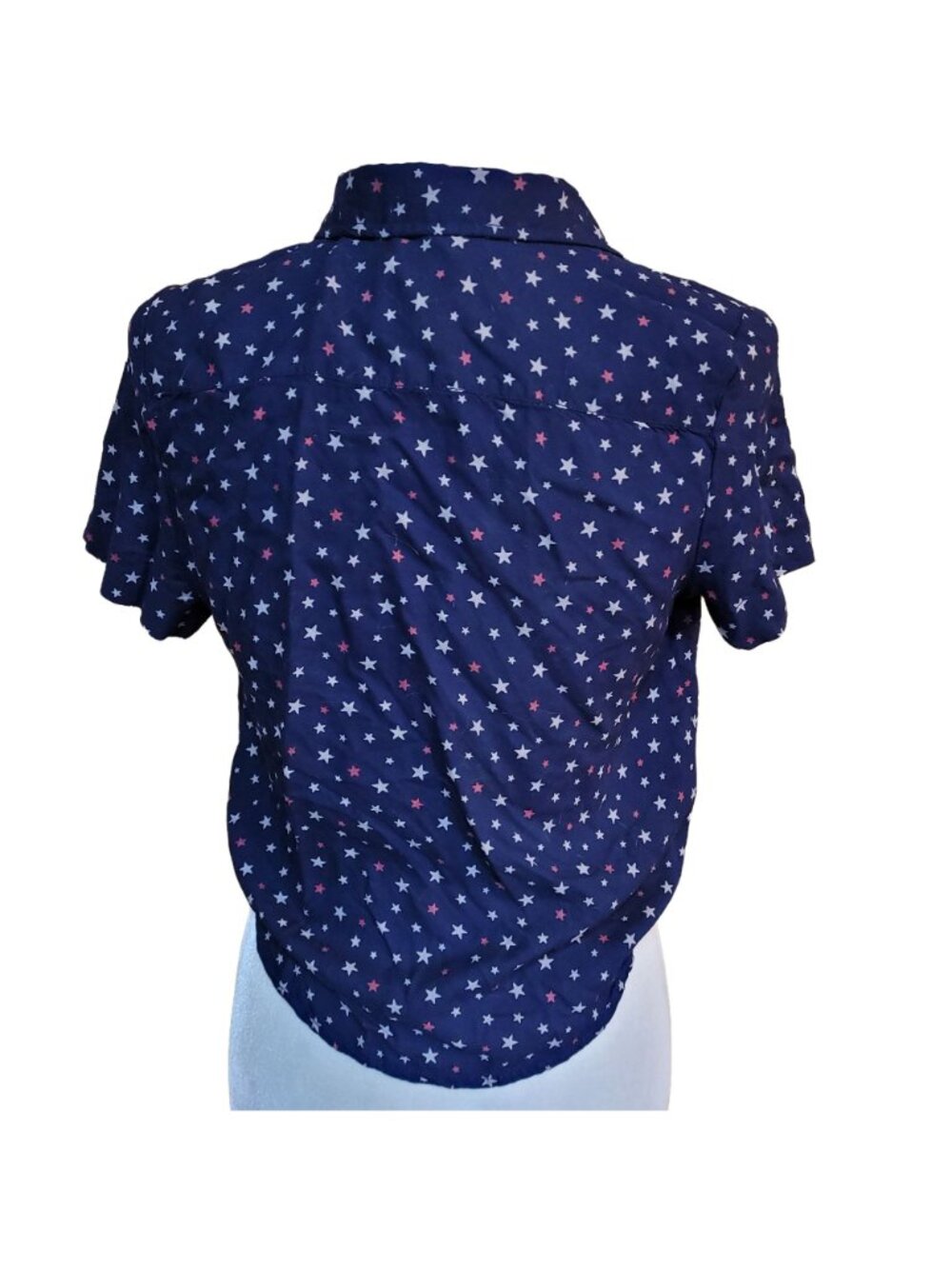 Lucky Brand Women's XS Blue Star Print Tie-Front Button-Up Patriotic Shirt - Picture 4 of 10